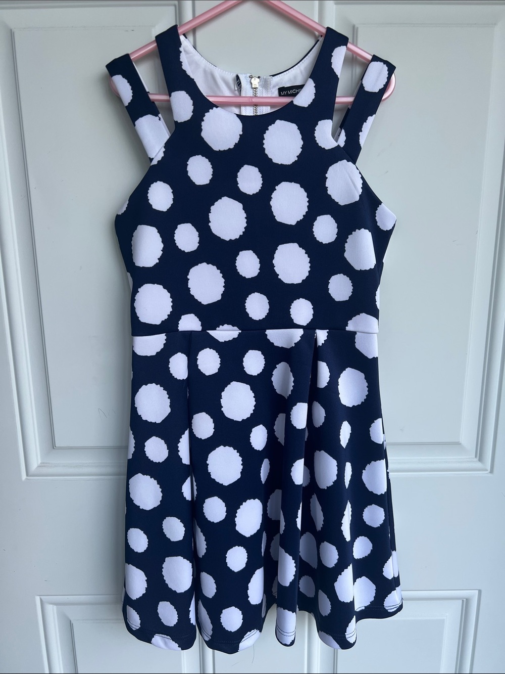 My Michelle Girls Navy and White Polka Dot Fit & Flare Dress